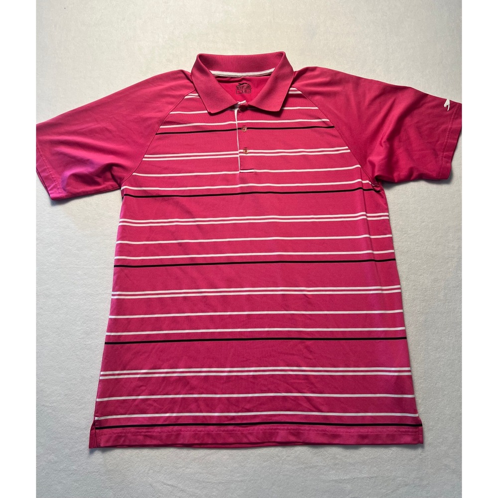 Slazenger LG Polo Shirt Golf Performance Pink Striped Short Sleeve Mens Sporty